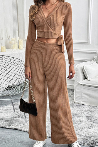 Solid Color Long Sleeved Versatile Two-Piece Set