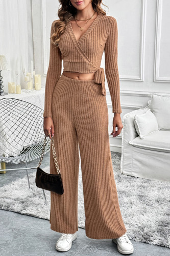 Solid Color Long Sleeved Versatile Two-Piece Set