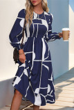 Long Sleeved Pleated Printed Dress