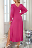 V-Neck Long Sleeved Slit French Dress