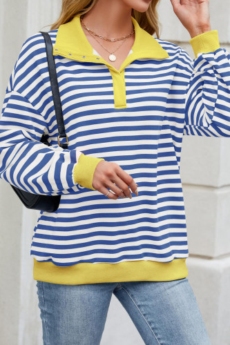 Loose Casual Lapel Button Striped Sweatshirt