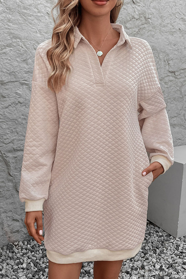 Plaid V-Neck Lapel Long Sleeve Dress