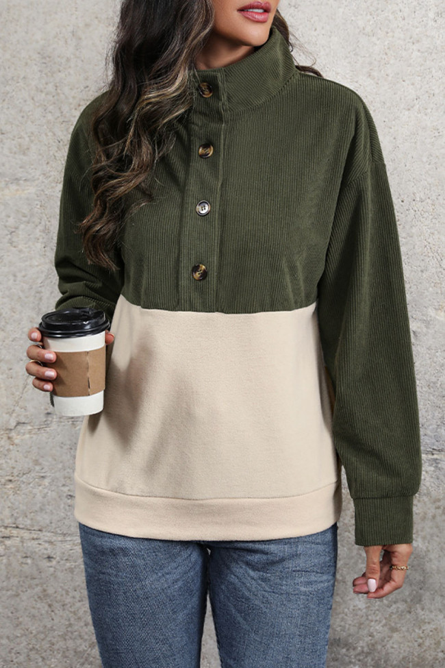 Corduroy Lapel Long Sleeved Sweatshirt