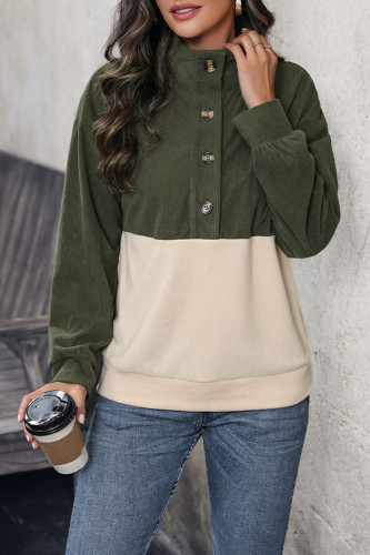Corduroy Lapel Long Sleeved Sweatshirt