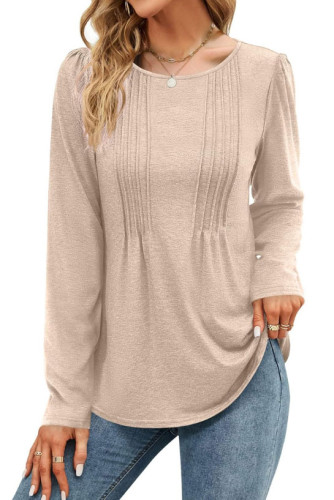 Solid Color Round Neck Long Sleeved T-Shirt