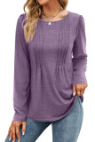Solid Color Round Neck Long Sleeved T-Shirt