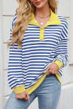 Loose Casual Lapel Button Striped Sweatshirt