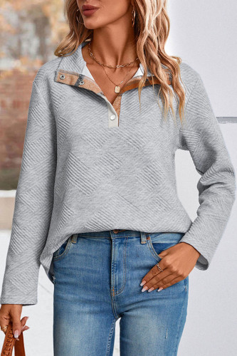 Solid Color Plaid Lapel Long Sleeved Hoodie