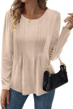 Solid Color Round Neck Long Sleeved T-Shirt