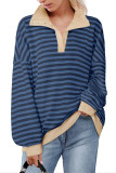 Loose Casual Lapel Button Striped Sweatshirt