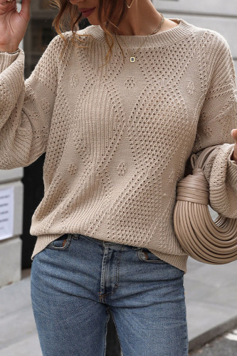 Diamond Printed Solid Color Round Neck Sweater