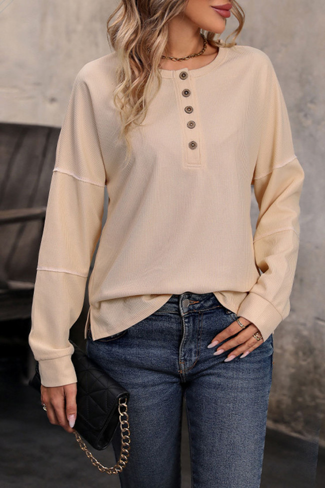 Waffle Solid Color Long Sleeved Shirt