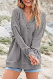 Waffle Solid Color V-Neck Hooded Sweatshirt