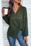 Split Green V-Neck Long Sleeve Top