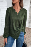 Split Green V-Neck Long Sleeve Top