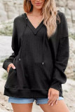 Waffle Solid Color V-Neck Hooded Sweatshirt