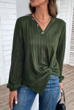 Split Green V-Neck Long Sleeve Top