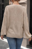 Diamond Printed Solid Color Round Neck Sweater