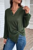 Split Green V-Neck Long Sleeve Top