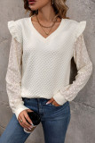 Long Sleeved Lace Patchwork Solid Color Shirt