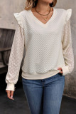 Long Sleeved Lace Patchwork Solid Color Shirt