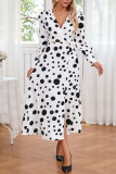 Wave Print V-Neck Long Sleeve Slit Dress