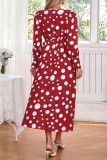 Wave Print V-Neck Long Sleeve Slit Dress