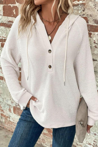 Waffle V-Neck Long Sleeved Knitted Sweatshirt