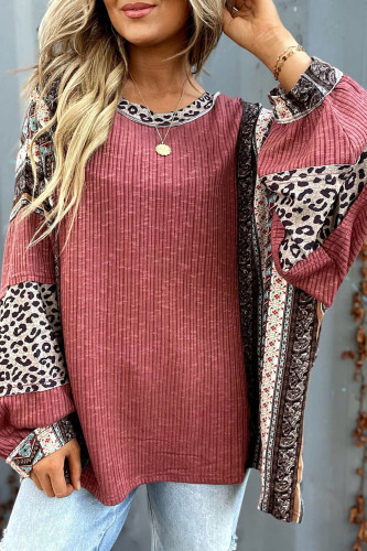 Contrast Striped Round Neck Loose Hoodie