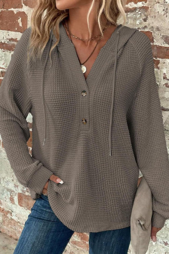 Waffle V-Neck Long Sleeved Knitted Sweatshirt