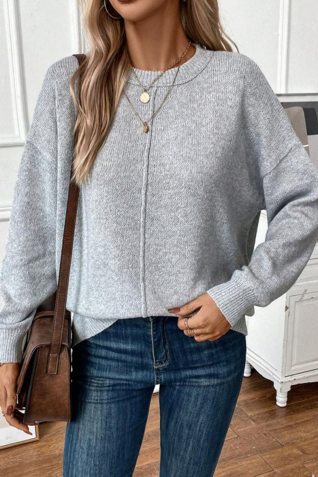 Solid Color Knitted Crewneck Sweater