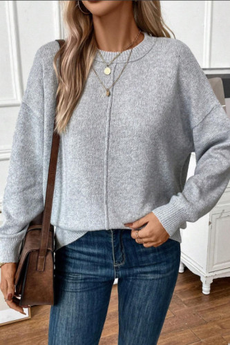 Solid Color Knitted Crewneck Sweater