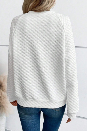 Solid Color V-Neck Textured Sweatshirt