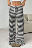 Striped Elastic Drawstring Cotton Straight Leg Pants
