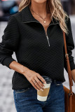 Diamond Grid Lapel Zipper Solid Color Hoodie