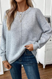 Solid Color Knitted Crewneck Sweater
