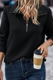 Diamond Grid Lapel Zipper Solid Color Hoodie