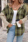 Plaid Color Block Hooded Cardigan Shirt