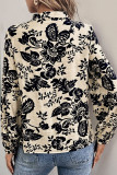 Vintage Stand Up Collar Long Sleeved Print Shirt