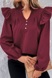 V-Neck Ruffled Long Sleeved Shirt