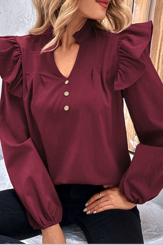 V-Neck Ruffled Long Sleeved Shirt
