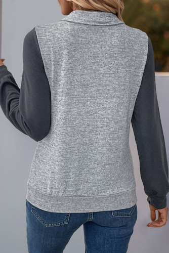 Color Block Zipper Lapel Sweatshirts