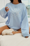 Round Neck Loose Thread Printed Hoodie