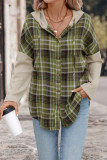 Plaid Color Block Hooded Cardigan Shirt