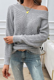 Solid Color Off Shoulder Pearl Sweater