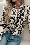 Vintage Stand Up Collar Long Sleeved Print Shirt
