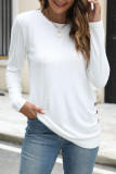 Solid Color Round Neck Button Long Sleeved T-Shirt