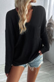 V Neck Pocket Crinkle Ribbed Knit Top