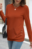 Solid Color Round Neck Button Long Sleeved T-Shirt