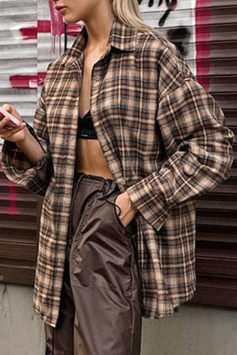 Retro Plaid Printed Loose Long Sleeve Shirt